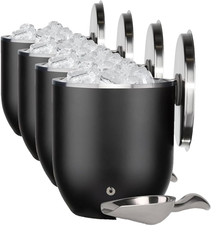 SNOWFOX Plus, Premium Vacuum Insulated Stainless Steel Ice Bucket with Lid/Scoop,Home Bar Accessories,Elegant Bartending Ice Buckets for Parties,Beautiful Outdoor Supplies,3L,Matte Black (Pack of 4)