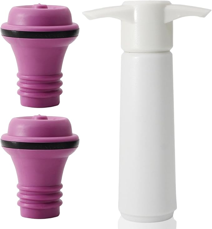 2 Pcs Wine Stoppers, Reusable Preserver Vacuum Pump, Wine Saver Vacuum Pump for Kitchen, Office, Home and Parties(Purple)