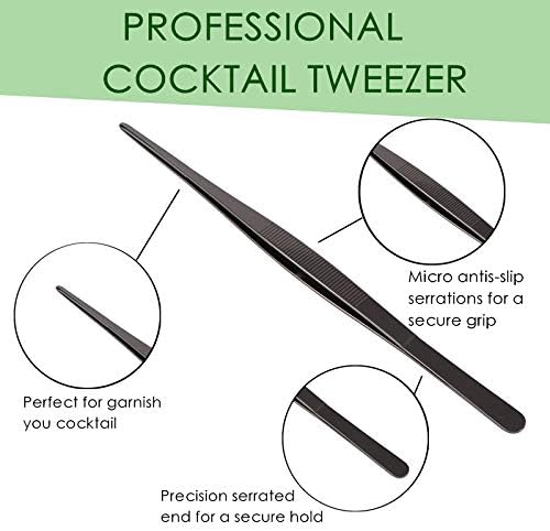 Tongs Tweezers - 12 Inch / 30cm Long Food Tongs Straight Serrated Forceps Cocktail Tweezers Bar Tool Gold