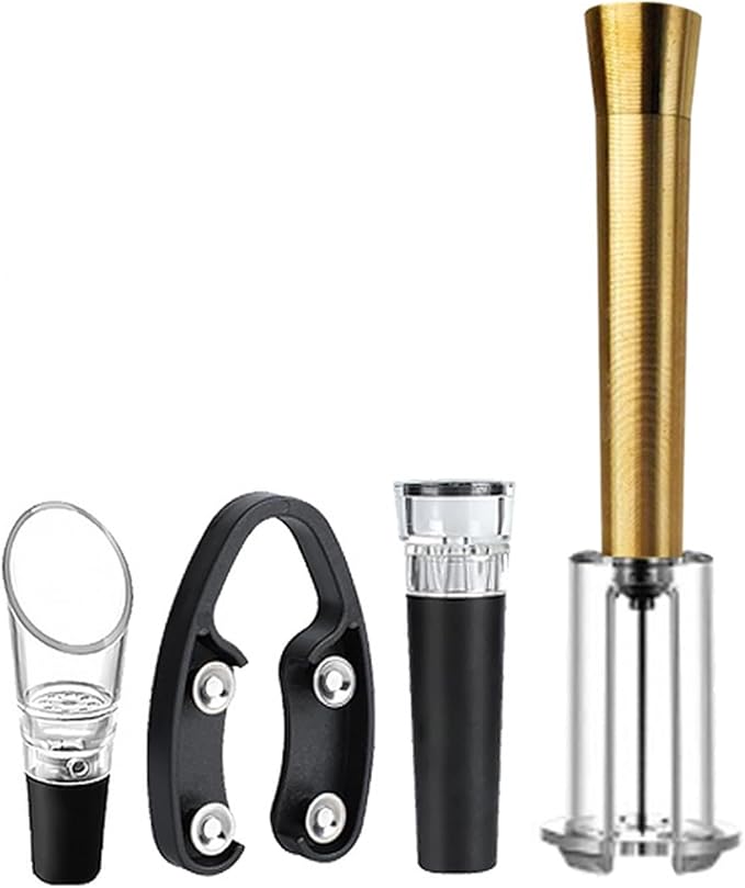 4-in-1 Professional Bar Tool Set - Aluminum Alloy Bottle Opener with Air Pump, Foil Cutter & Vacuum Stopper, Durable Wine Accessories for Home & Parties Golden