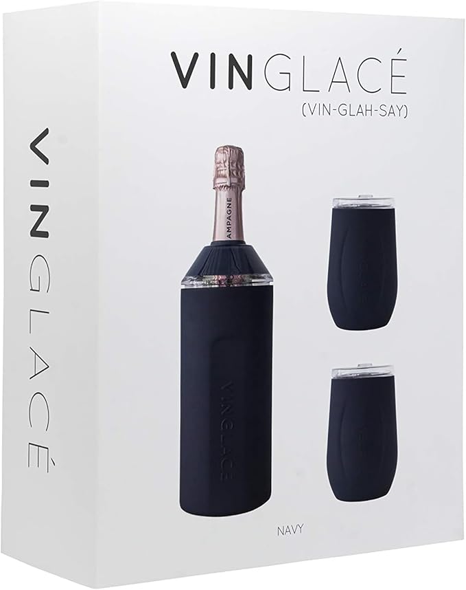 Personalized Vinglacé Wine & Champagne Bottle Chiller - A Unique Customized Gift for Wine Lovers (Navy)