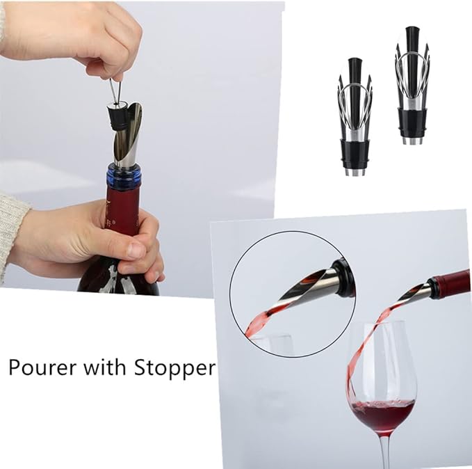 Wine Aerator Stainless Steel Wine Bottle Pourers and Stoppers 2-in-1 Steel Champagne Sealed Cap Stopper Wine Spout Pourer for Whiskey, Tequila, Other Liquor Wine Gift Set(2PCS)