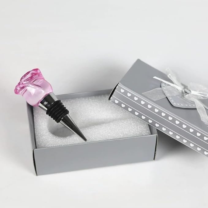 Crystal Wine Bottle Stopper, Gift Boxed Wine Stopper, Reusable Stainless Steel Bottle Stopper (Pink Rose)