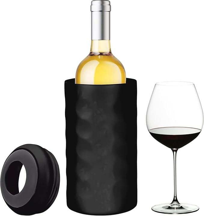 Vacuum Insulated Stainless Steel Wine & Champagne Bottle Cooler – Fits Most 750mL Bottles, Keeps Drinks Chilled for Hours (Black)