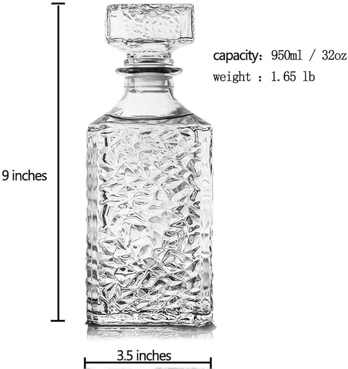 Whiskey Decanter with Airtight Geometric Stopper,32oz Liquor Decanter,Glass Decanter,Diaphanous Liquor Bottle,Decanter with Airtight Lid for Whiskey,Vodka,Bourbon,Scotch,Brandy,Wine