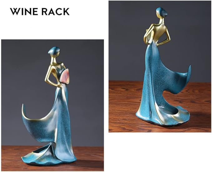 Artpaul Wine Bottle Holder Beauty Lady Statue Wine Bottle Stand Lady Wine Rack Decoration Wine Cork Holder Decor Wine Decor for Kitchen Bar (Blue)…