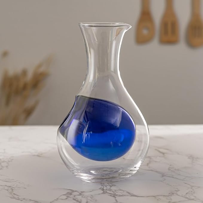 Urban Tokyo Japanese Cold Sake Wine Glass Decanter 12 fl oz Sake Bottle with Ice Cavity Pocket For Home or Restaurant Use (Blue Pocket Cavity)