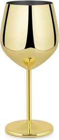Lifecapido Stainless Steel Wine Glasses, 18oz Stainless Steel Wine Goblets, Stemmed Metal Wine Glasses with Cup Brush for Party Office Wedding Anniversary, Great for Red White Wine (Gold)