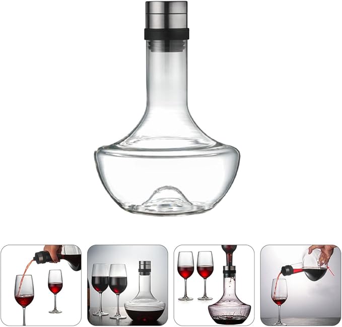 GARVALON Handblown 1000ml Glass Wine Decanter Large Handheld Fast Aerator for Red Wine and Brandy Suitable for Home Bar and Dining