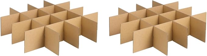 2PCS Moving Box Dividers, Cardboard Glass Packing Kit for Glasses and Dishes, Corrugated Dish Storage Organizer for China Plates and Wine Glass, 16 Cell Grids, 13.17 x 3.14 Inch