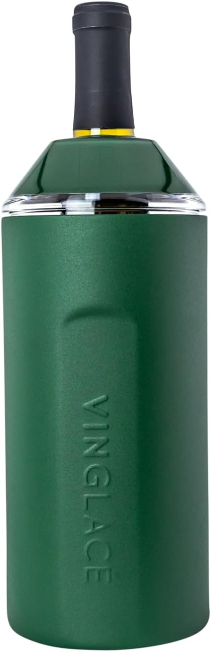 Vinglacé Wine Bottle Chiller- Portable Champagne Insulator- Stainless Steel Wine Cooler Sleeve - Keeps Wine Cold (Evergreen)