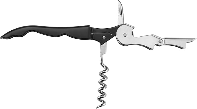 New Star Foodservice 48223 Folding Waiters Wine Bottle Corkscrew Beer Cap Opener with Plastic Bird Style Handle, Black