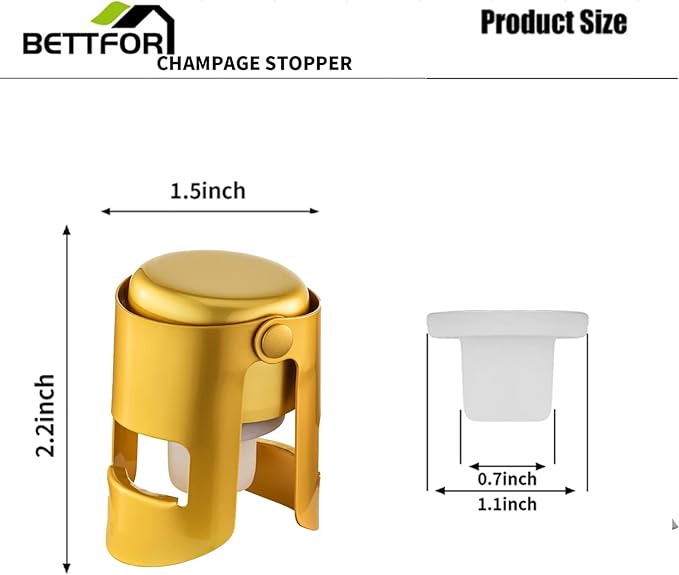 Champagne Stoppers with Stainless Steel Champagne Saver with Food Grade Silicone Leak proof Keep Fresh Suitable for Champagne, Cava, Prosecco and Sparkling (Gold, 4 Pack)