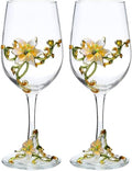 Simcat Handmade Painted Enamel Flower Glass Wine Glasses Transparent Refined Goblet, Stem For Cabernet, Gifts (Double yellow gift box,2 Gift Box)