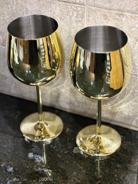K&K Home Gold Stainless Steel Unbreakable Wine Glasses - 18 oz - Set of 4 Colored, Stemmed Metal Wine Glasses Perfect for Outdoors, Weddings, and Parties