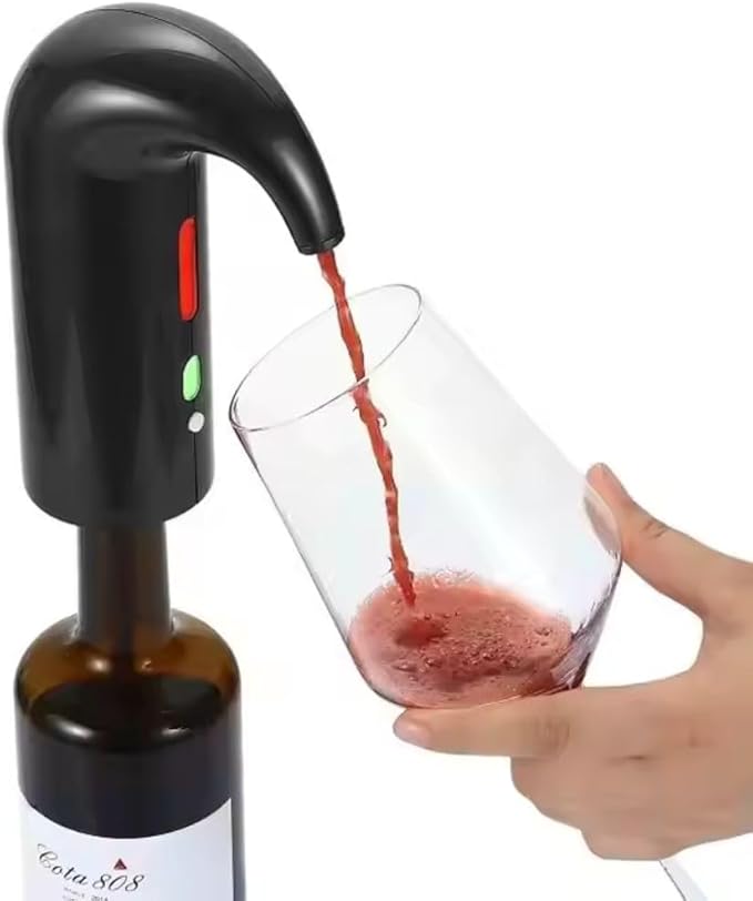 Electric Wine Aerator [BLACK], USB-Rechargeable, Gift for Wine Lovers, One-Touch Dispenser, Wine Presever