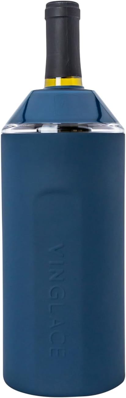 Vinglacé Wine Bottle Chiller- Portable Champagne Insulator- Stainless Steel Wine Cooler Sleeve - Keeps Wine Cold (Navy)