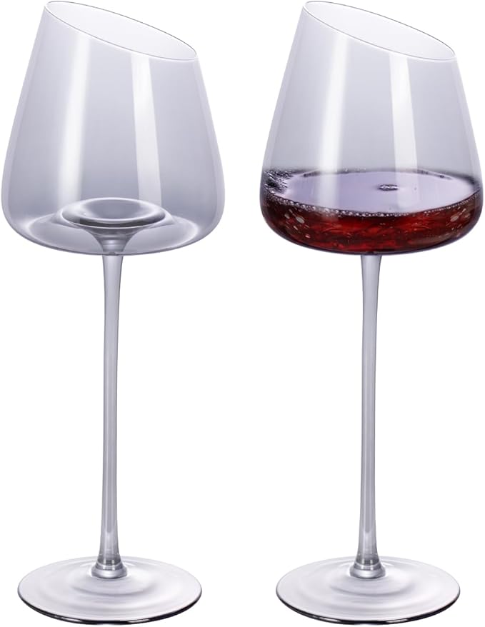 KAMMAK Wine Glasses Set of 2, 16.06 oz Hand Blown Crystal Bordeaux Wine Glasses, Thin Rim & Long Stem, Perfect for Red & White, Daily Use, Wedding or Birthday Gift with Gift Box, XH-H280 Gray