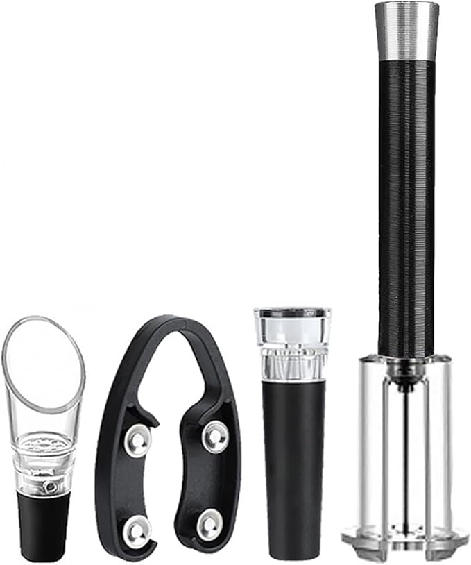 4-in-1 Professional Bar Tool Set - Aluminum Alloy Bottle Opener with Air Pump, Foil Cutter & Vacuum Stopper, Durable Wine Accessories for Home & Parties Black