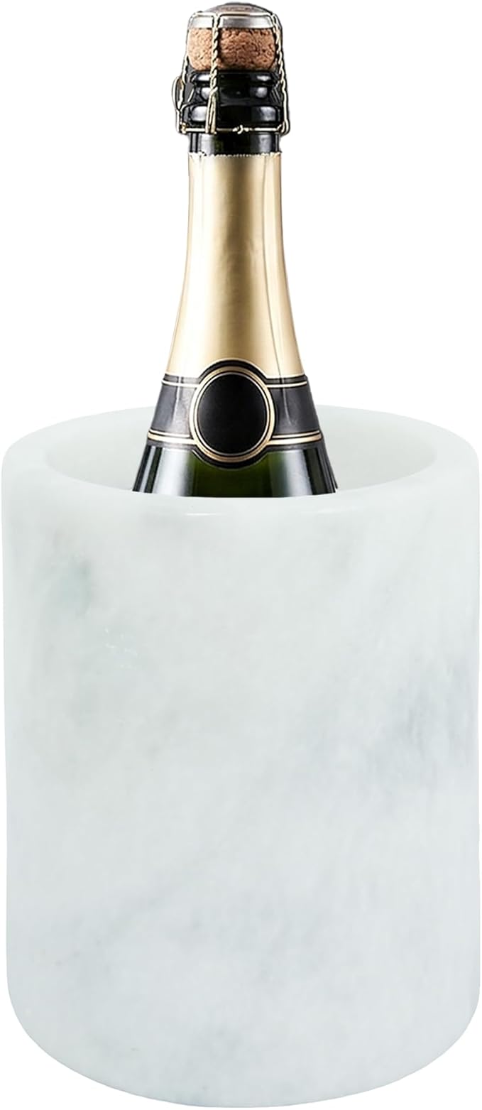 Marble Wine Cooler White 6.5" Inches Cooler For Champagne - Beverage And Wine Chiller For Bar Accessories, Wine Bottle Holder For Bar Decor, White