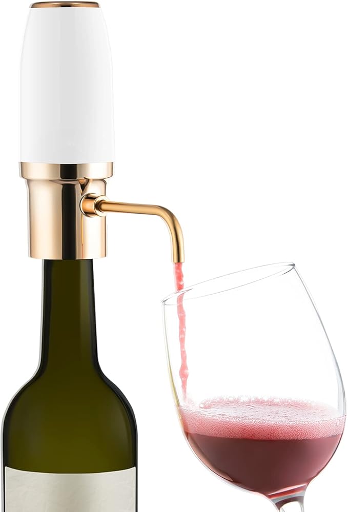 Automatic Wine Aerator Pourer Spout, Wine Air Aerator Pourer, Red Wine Aerator, Electric Wine Decanter with Aerator USB Rechargeable, Gifts idea for Wine Lovers White & Gold