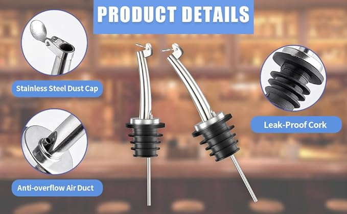Liquor Pour Spouts, 12 Pack Classic Bottle Pourers Liquor Pourers with Flip Top, Stainless Steel Pour Spout for Liquor Bottles, for Alcohol, Olive Oil,Bar Bartender Accessories