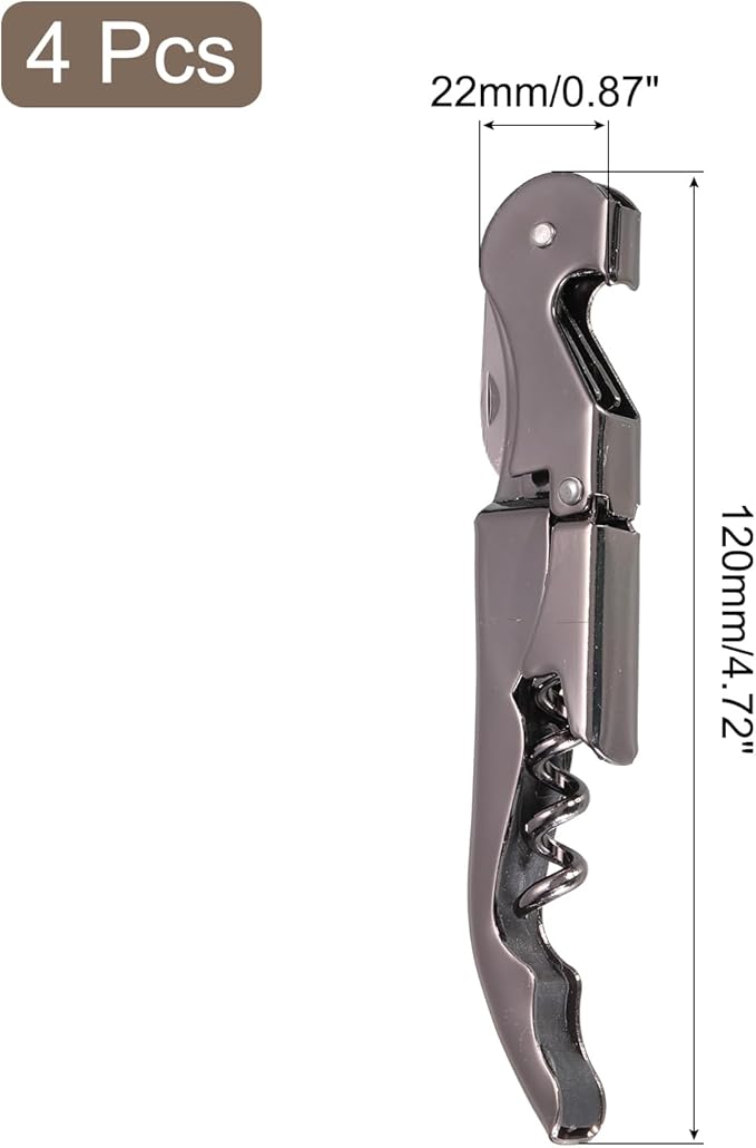 uxcell 4Pcs 5" Wine Openers Waiter Corkscrew Professional Red Wine Bottle Opener Double Hinged with Foil Cutter for Servers Bartender, Metallic Black