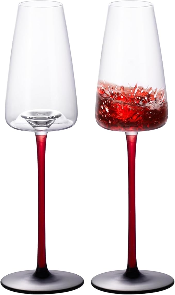 KAMMAK Wine Glasses Set of 2, 9.13 oz Hand Blown Crystal Bordeaux Wine Glasses, Thin Rim & Long Stem, Perfect for Red & White, Daily Use, Wedding or Birthday Gift with Gift Box, XH-H260 Black Base