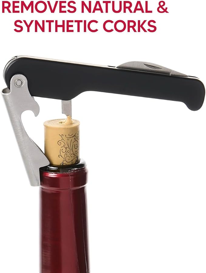 HIC Kitchen Bar Soft-Touch Waiter’s Corkscrew, Non-Slip Grip, Easy Removal For Natural And Synthetic Corks, Built-In Foil Cutter, Wine Accessory