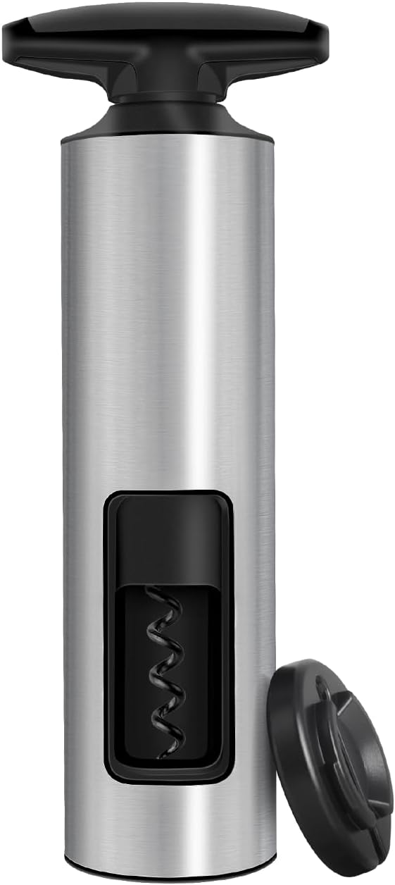 Effort-Saving Wine Opener by ELMWAY, Sleek Self-Pull Manual Corkscrew with Foil Cutter, Stainless Steel Body, Easy to Use & Eco-Friendly for Home & Parties - Silver