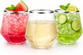 Oojami 40 Pack 12 oz Disposable Plastic Wine Glasses Diamond Stemless, Silver Rim Clear Unbreakable Reusable Champagne Whiskey Cocktail Cups, Shatterproof BPA-Free Recyclable, Wedding Birthday Party