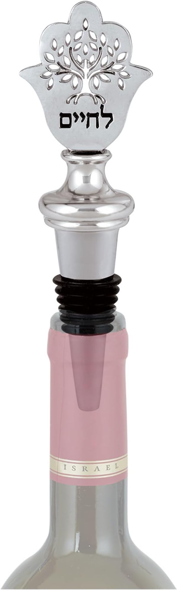 L'Chaim Chamsah Bottle Stopper Tree of Life Decorative Passover Seder Wine Bottle Topper Nickel Plated Shabbat Leakproof Bottle Sealer Airtight Rubber Ring Cork Vacuum Seal Bottle Stopper