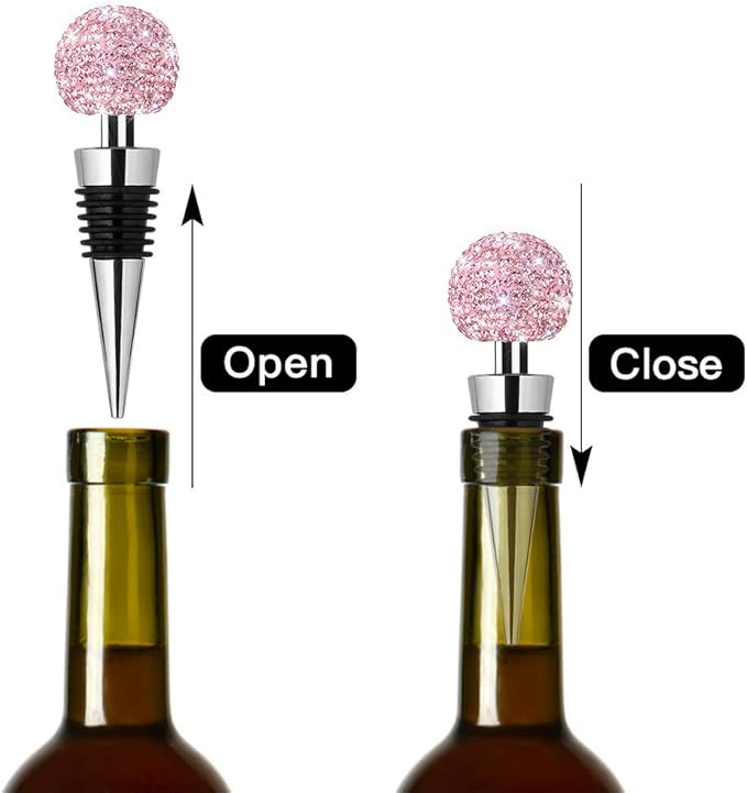 Soleebee Bling Decorative Wine Stoppers,Wine Bottle Stopper with Crystal Rhinestone, Beverage Bottle Stoppers for Gifts, Bar, Holiday Party, Wedding (Pink)