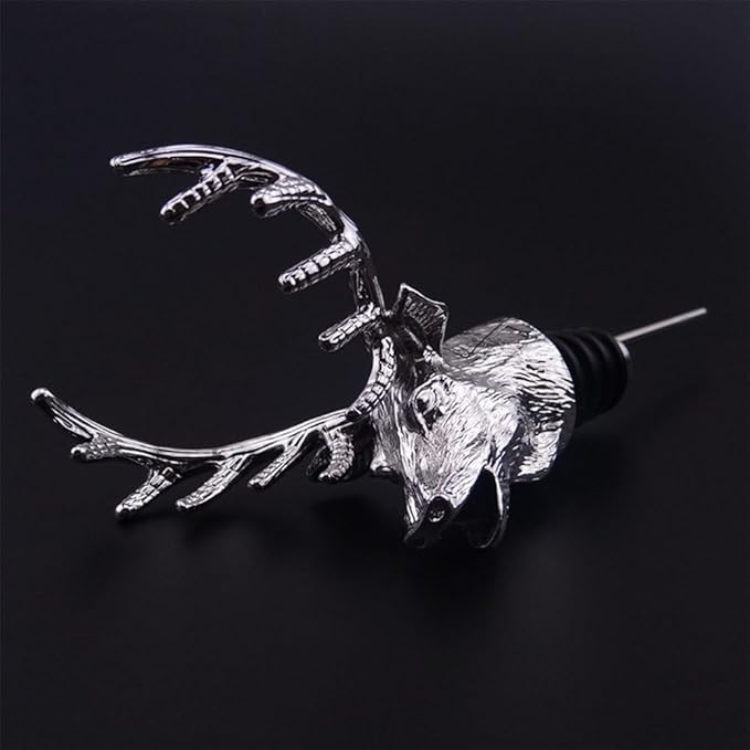 Wine Pourer Wine Aerators Stainless Deer Stag Head Wine Pourer Stags Head Bottle Pourer Unique Gift Ideas Bar Accessories Birthday and Wedding Christmas Gifts (Silver white)