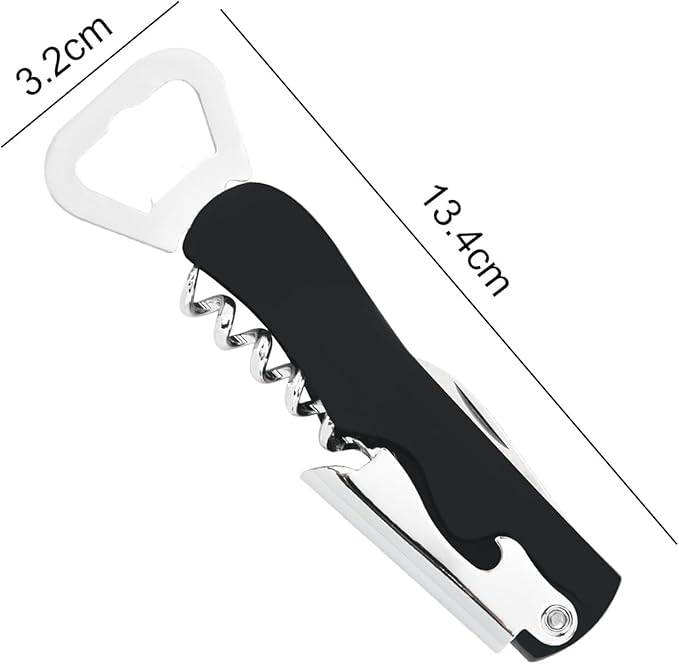 Stainless Steel Wine Key with Foil Cutter:Waiters Corkscrew Opener Beer Bottle Opener (Black)
