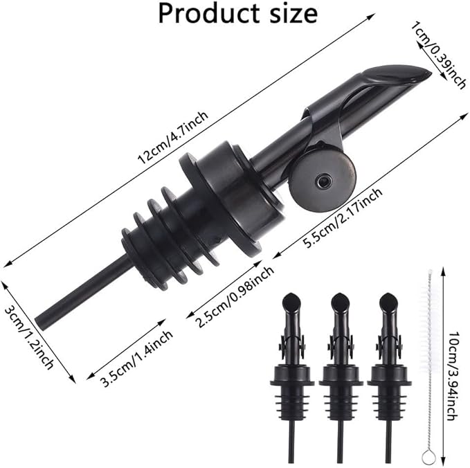 beyonday 6pcs Self Closing Liquor Bottle Pourers - Black, Auto Flip Wine Bottle Stoppers with Rubber Dust Cap & Cleaning Brush, Weighted Olive Oil Vinegar Dispenser Spout, Fit about 3/4'' Bottle Mouth
