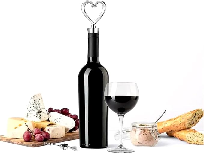 4 Pcs Silver Stainless Steel Love Design Wine Bottle Stoppers, Heart Shape Wine and Beverage Bottle Stoppers for Guests