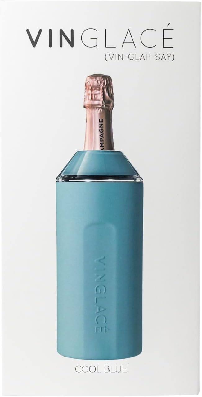 Vinglacé Wine Bottle Chiller- Portable Champagne Insulator- Stainless Steel Wine Cooler Sleeve - Keeps Wine Cold (Cool Blue)