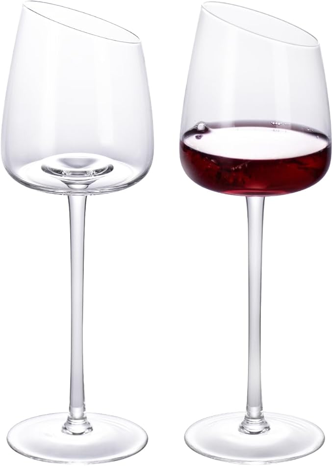 KAMMAK Wine Glasses Set of 2, 9.47 oz Hand Blown Crystal Bordeaux Wine Glasses, Thin Rim & Long Stem, Perfect for Red & White, Daily Use, Wedding or Birthday Gift with Gift Box, XH-H240 Matte