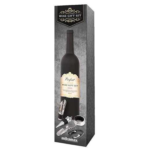 mikamax - Wine Gift Set - Wine Kit - Black - Wine Checker - Wine Stop - Corkscrew Tool