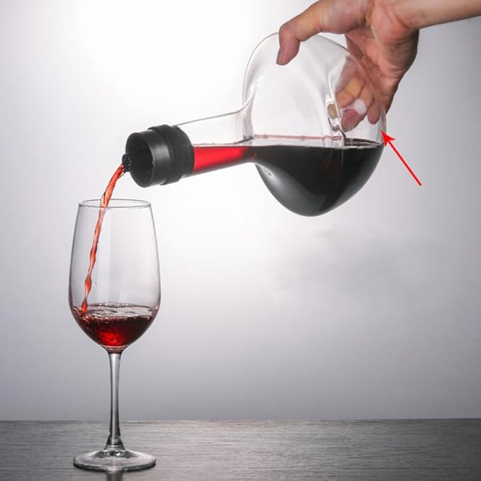 GARVALON Handblown 1000ml Glass Wine Decanter Large Handheld Fast Aerator for Red Wine and Brandy Suitable for Home Bar and Dining