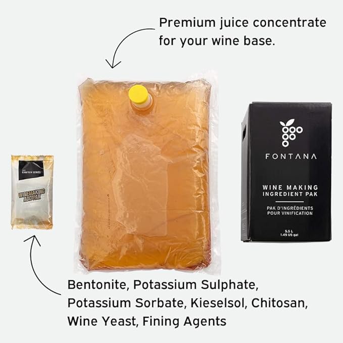 Fontana Washington State Walla Walla Wine Kit | DIY Ingredient Kit - 6 Gallons | Premium Ingredients | Makes 30 Bottles