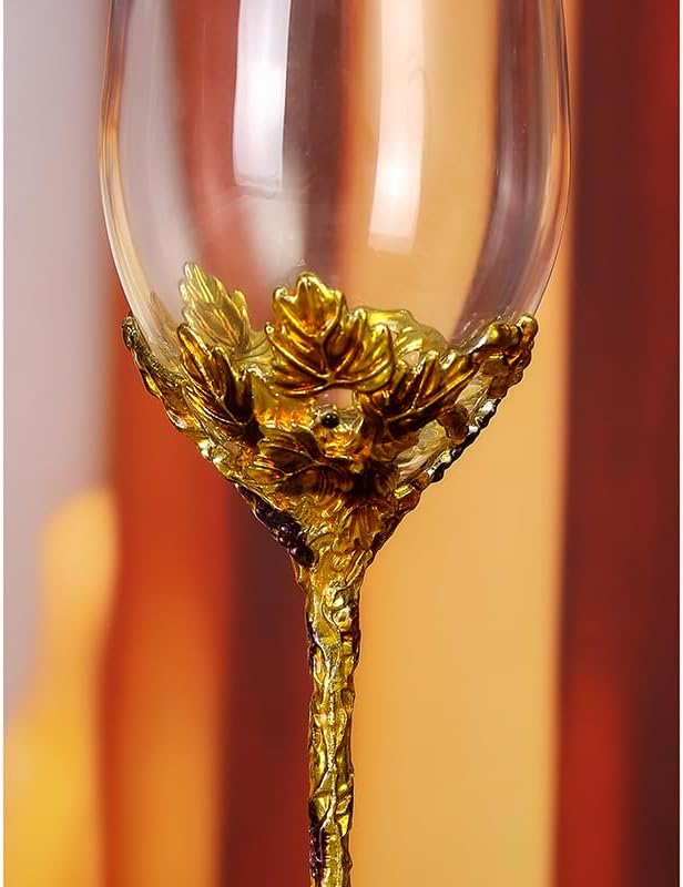 Simcat Handmade Painted Enamel Flower Glass Wine Glasses Transparent Refined Goblet, Stem For Cabernet, Gifts (gold double gift box)