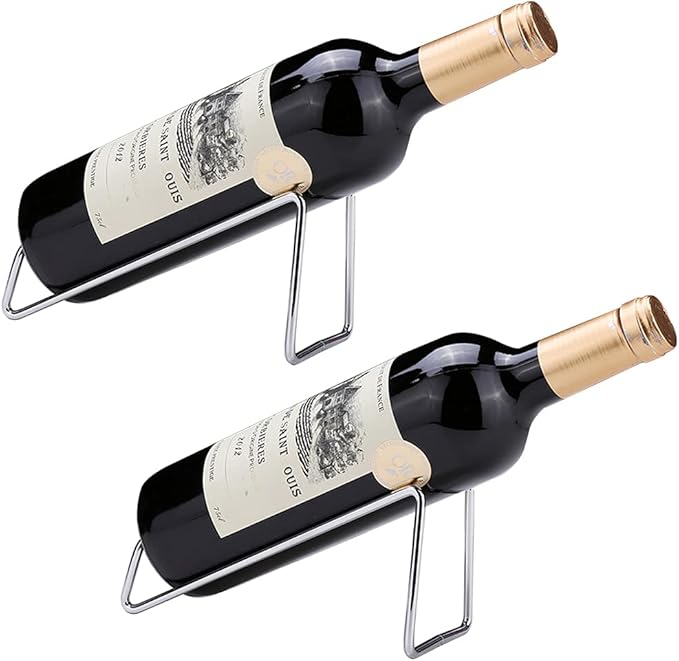 2pcs Metal Wine Rack Freestanding-Tabletop Wine Rack Holder-Countertop Wine Bottle Holder-Geometric Design for Table Top Wine Bottle Storage Rack,Perfect Wine Holder Stand Silvery