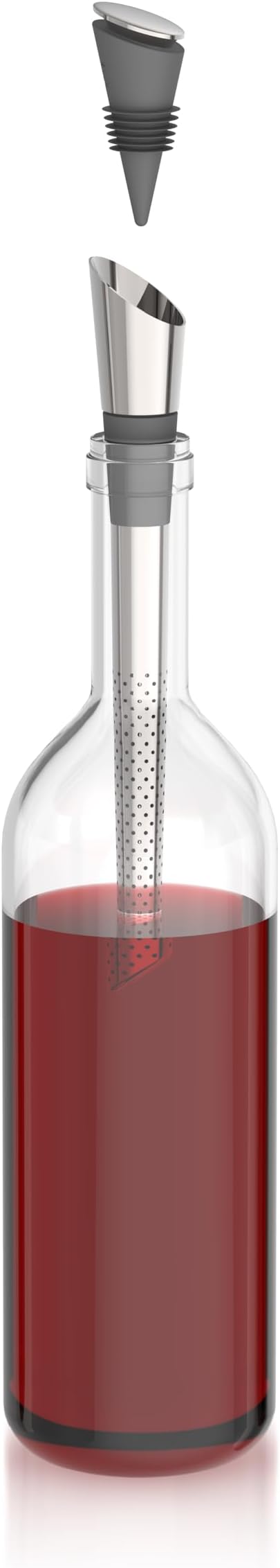 Wine Filter and Pourer – Drip-Free Stainless Steel Wine Spout with Integrated Filter and Leak-Proof Silicone Stopper – Removes Sediment, Softens Tannins and Preserves Wine – Dishwasher Safe