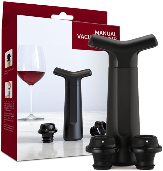 Red wine vacuum preservation pump set (including 4 wine stoppers with date plates) - pump stopper separation design, efficient oxygen pumping, food grade material, essential for wine preservation