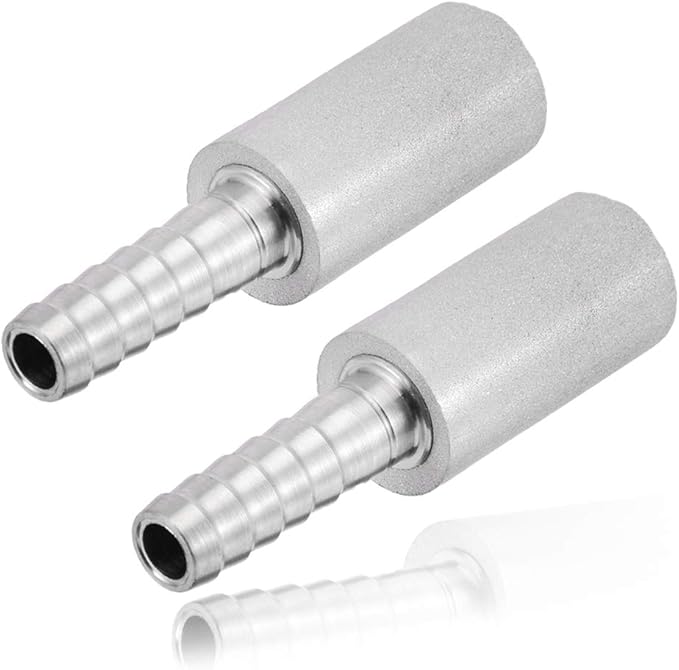 Stainless Steel Aeration Stone, 0.5 Micron Diffusion Stone with 1/4" Hose Barb, Stainless Steel Aeration Oxygenation Stone Carbonating Stone for Home Brewing Beer (Pack of 2)