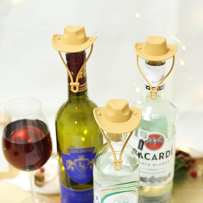 2 Pcs Wine Stopper, Cowboy Hat Silicone Wine Stoppers, Fun Hat Cap Seals Bottle & Keeps Wine Fresh, Funny Gag Gifts for Boyfriend and Adults
