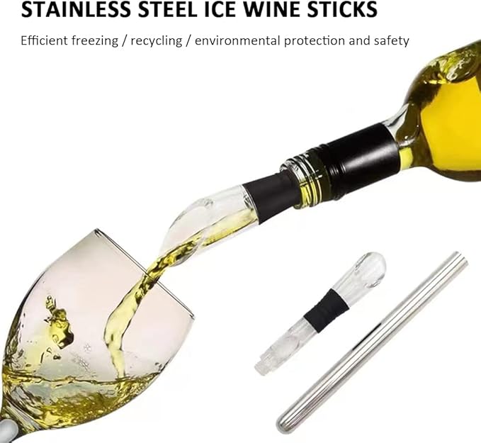 Wine Chiller Stick, 3 in 1 Wine Cooler Stick with Wine Pourer Stainless Steel Red Wine Bottle Cooler Chiller Stick Container Freezer for Evening Picnic, Party, Celebration Gifts Champagne Chiller