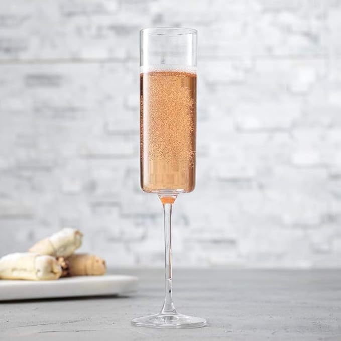 JoyJolt Champagne Flutes, Claire Collection Crystal Champagne Glasses Set of 2, 5.7 Ounce Capacity, Exquisite Craftsmanship, Ideal for Home Bar, Special Occasions – Made in Europe